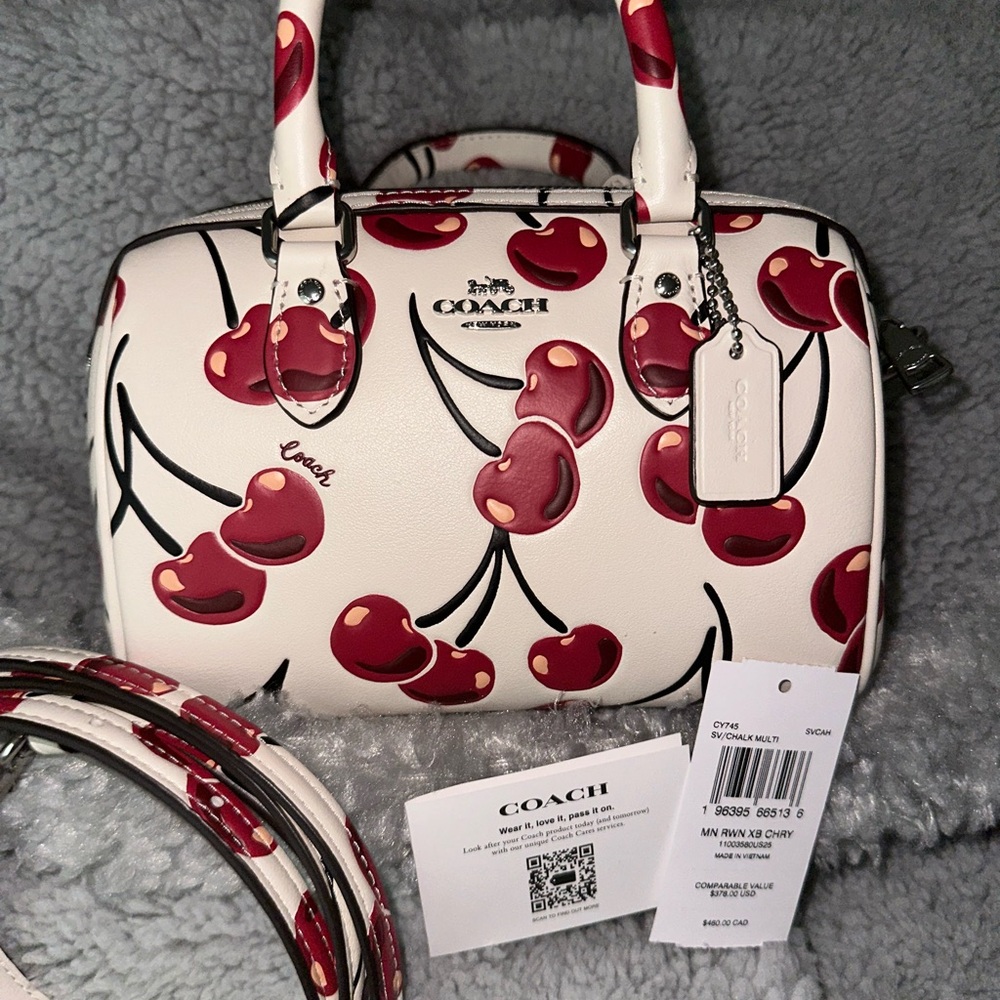 COACH Mini Rowan Crossbody with Top Handle Bag With Cherry Print